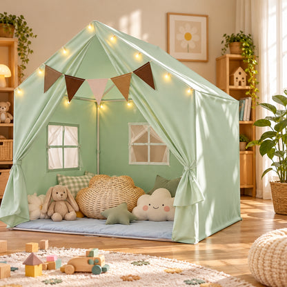 Little Teekie Large Kids Play Tent with Star Lights | Indoor Playhouse Tent - Green