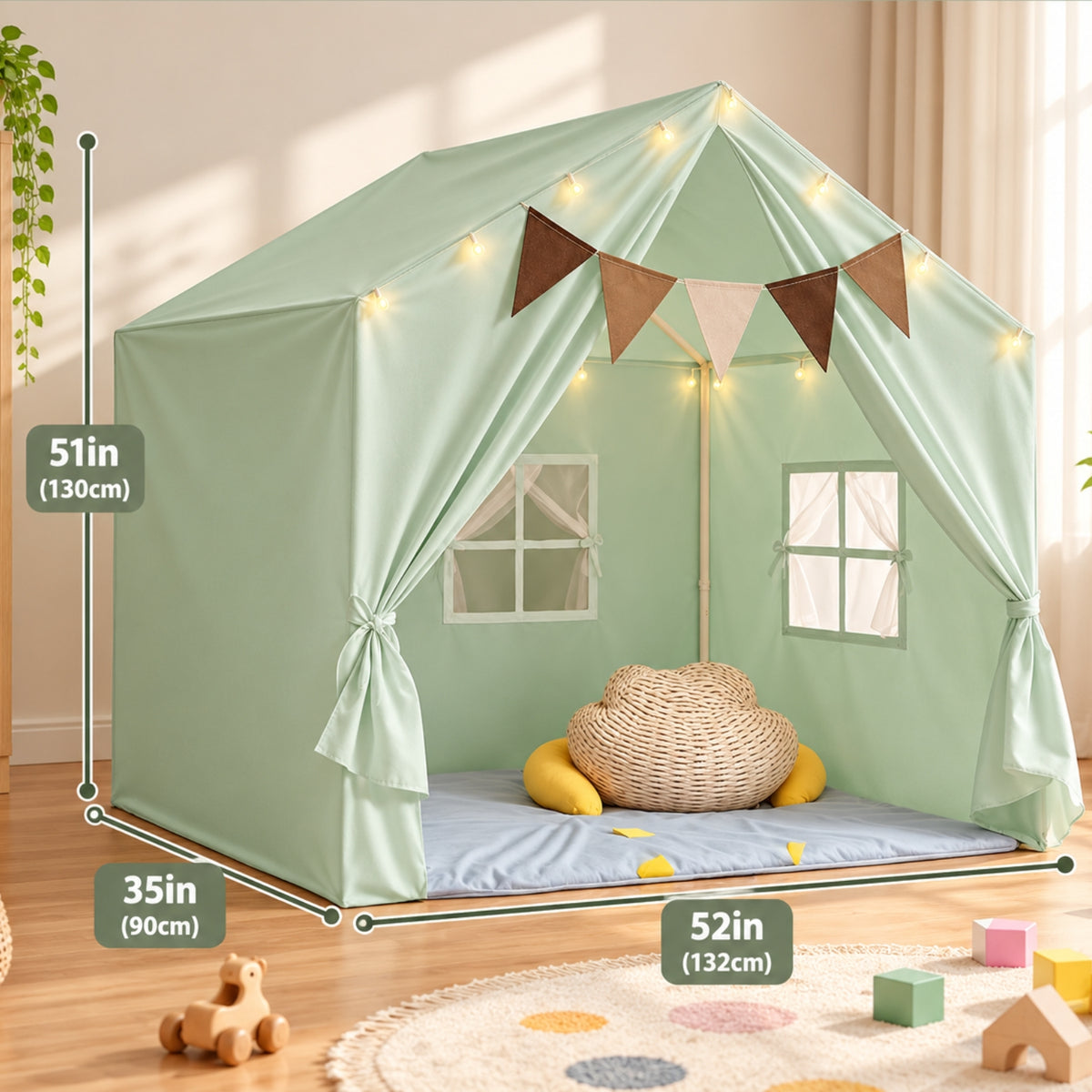 Little Teekie Large Kids Play Tent with Star Lights | Indoor Playhouse Tent - Green