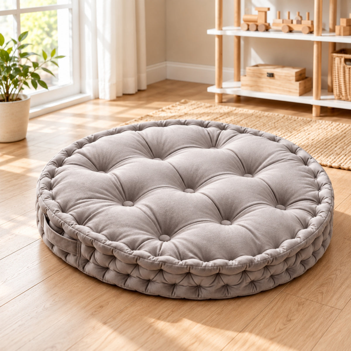 Little Teekie Kids Floor Cushion 60cm | Plush Fabric Reading Nook Cushion – Grey