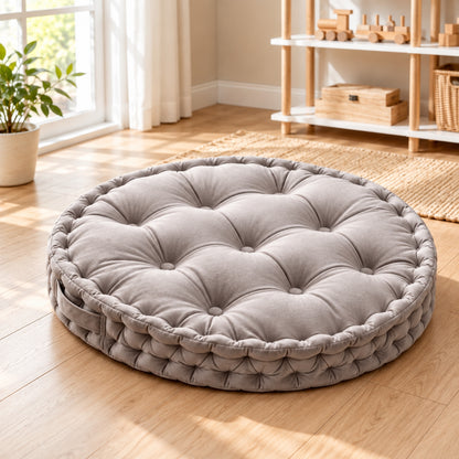 Little Teekie Kids Floor Cushion 60cm | Plush Fabric Reading Nook Cushion – Grey