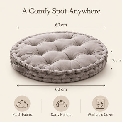 Little Teekie Kids Floor Cushion 60cm | Plush Fabric Reading Nook Cushion – Grey