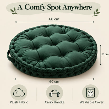 Little Teekie Kids Floor Cushion 60cm | Plush Fabric Reading Nook Cushion – Green