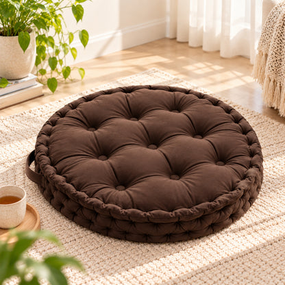 Little Teekie Kids Floor Cushion 60cm | Plush Fabric Reading Nook Cushion – Brown