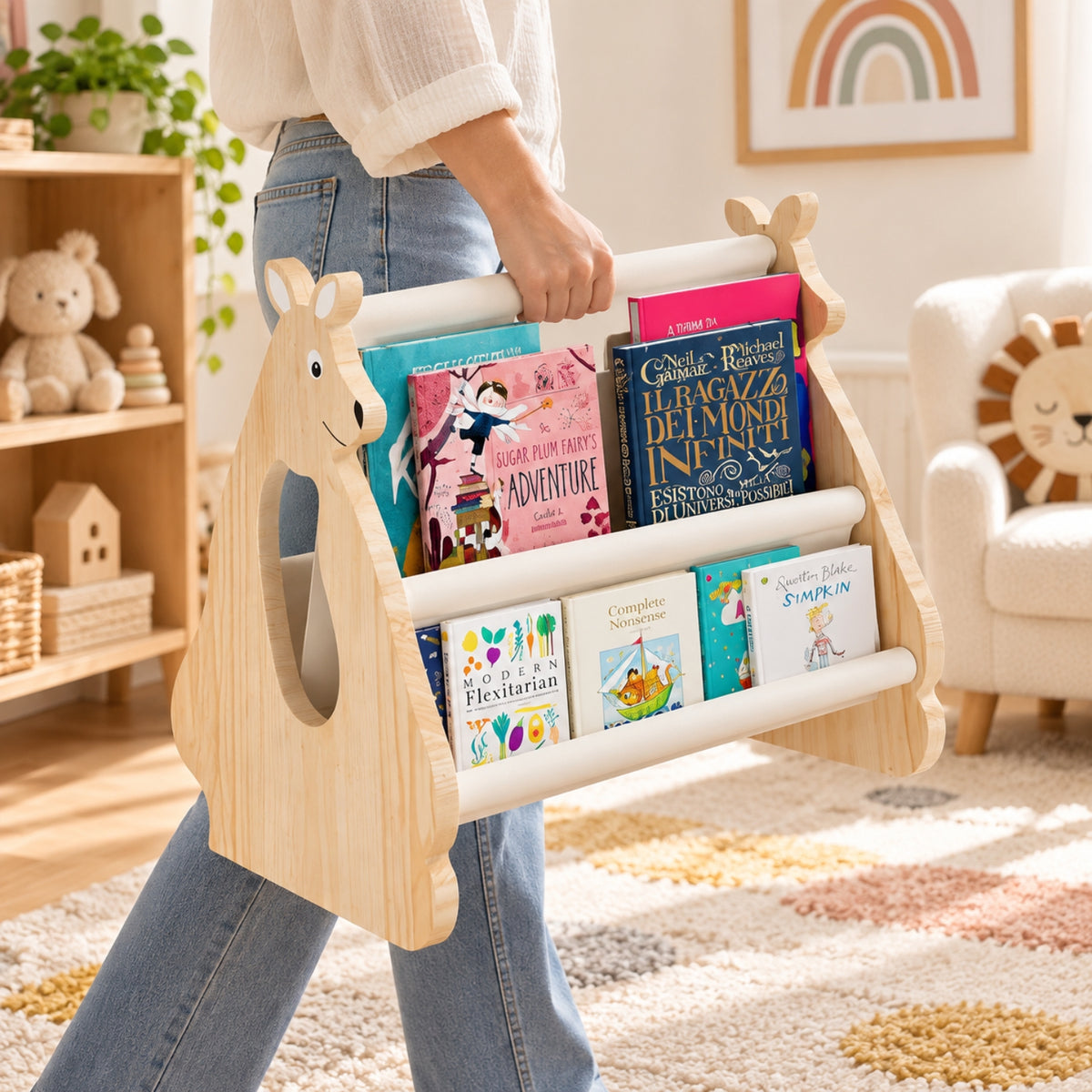 Little Teekie Kangaroo Book Storage | Kids Front-Facing Book Rack – Pebble