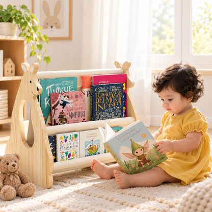 Little Teekie Kangaroo Book Storage | Kids Front-Facing Book Rack – Pebble