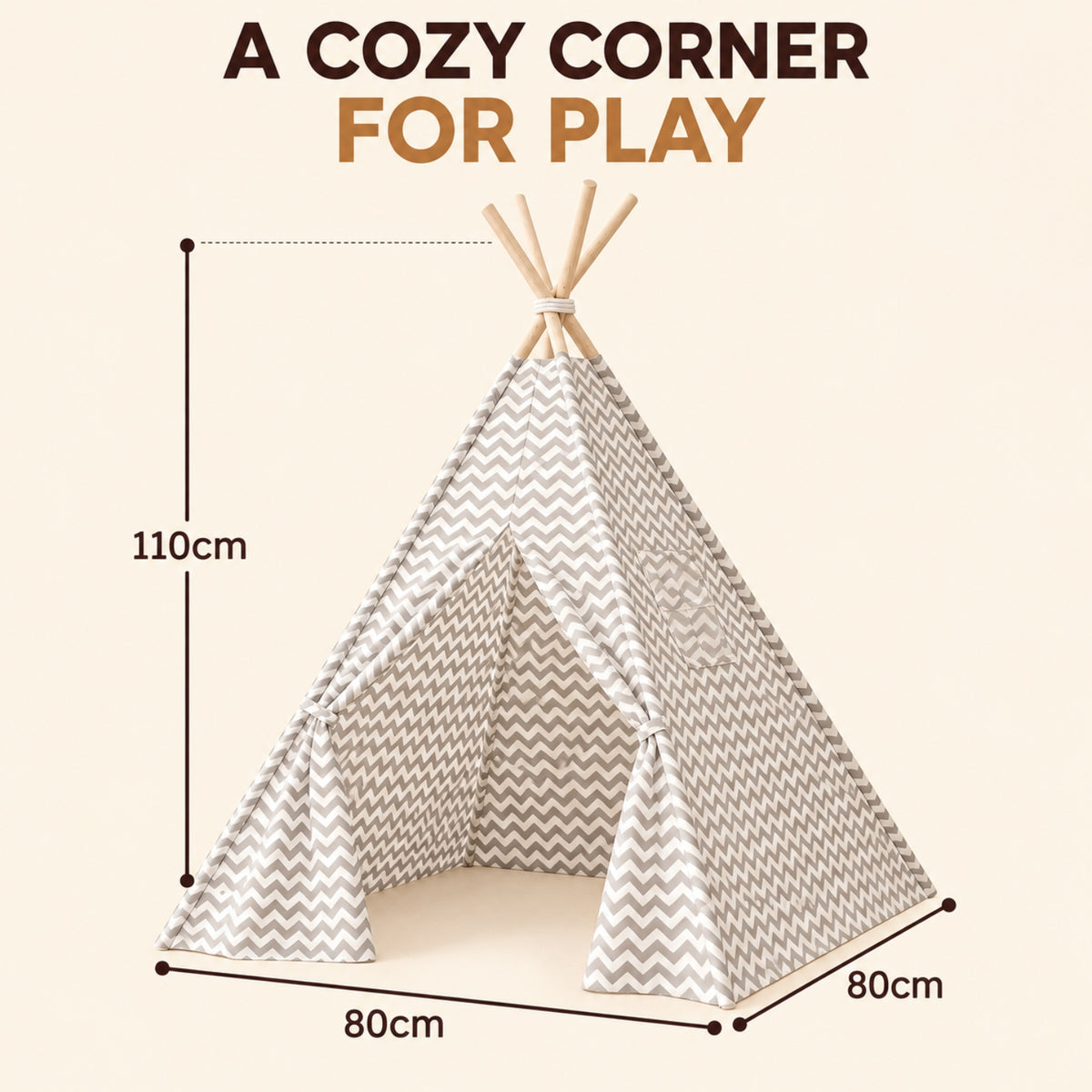 Little Teekie Kids Teepee Tent | Easy-Assemble Indoor Play Teepee – Zigzag