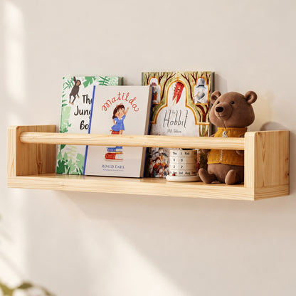 Little Teekie Wooden Wall Shelf | 2-Way Kids Room Shelf & Clothes Hanging Rail – Natural