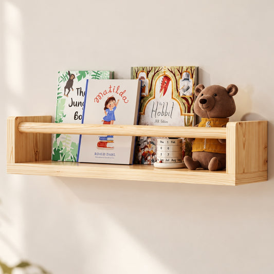 Little Teekie Wooden Wall Shelf | 2-Way Kids Room Shelf & Clothes Hanging Rail – Natural