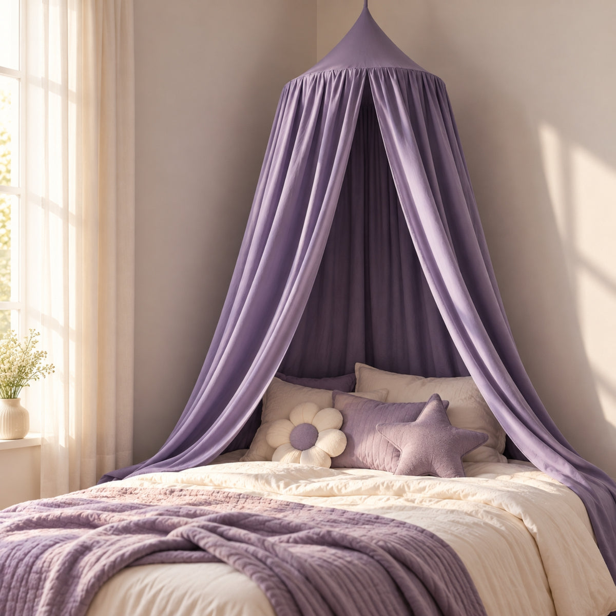 Little Teekie Kids Bed Canopy | Hanging Cot and Bed Canopy or Reading Den, 270 cm – Dusky Purple