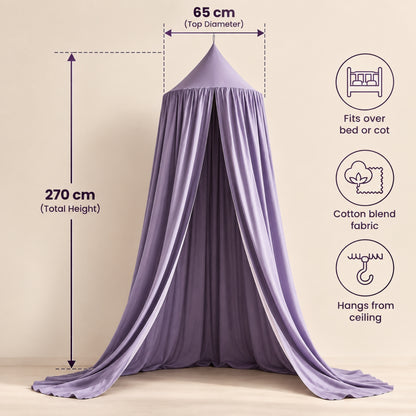 Little Teekie Kids Bed Canopy | Hanging Cot and Bed Canopy or Reading Den, 270 cm – Dusky Purple