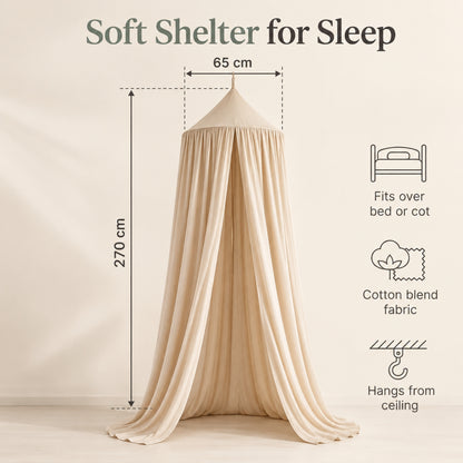 Little Teekie Kids Bed Canopy | Hanging Cot and Bed Canopy or Reading Den, 270 cm – Light Beige