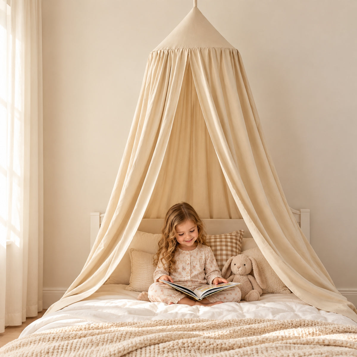 Little Teekie Kids Bed Canopy | Hanging Cot and Bed Canopy or Reading Den, 270 cm – Light Beige