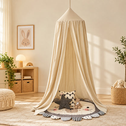 Little Teekie Kids Bed Canopy | Hanging Cot and Bed Canopy or Reading Den, 270 cm – Light Beige