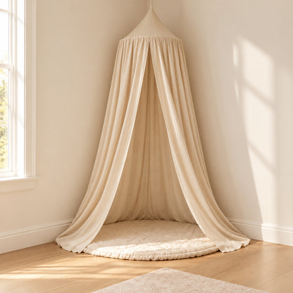 Little Teekie Kids Bed Canopy | Hanging Cot and Bed Canopy or Reading Den, 270 cm – Light Beige