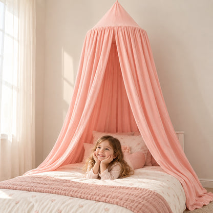Little Teekie Kids Bed Canopy | Hanging Cot and Bed Canopy or Reading Den, 270 cm – Peach