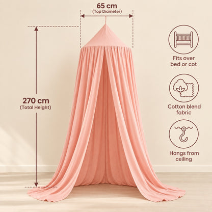 Little Teekie Kids Bed Canopy | Hanging Cot and Bed Canopy or Reading Den, 270 cm – Peach