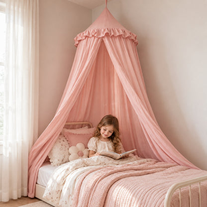 Little Teekie Kids Bed Canopy | Soft Drape, Doubles as Storage – Dusky Pink