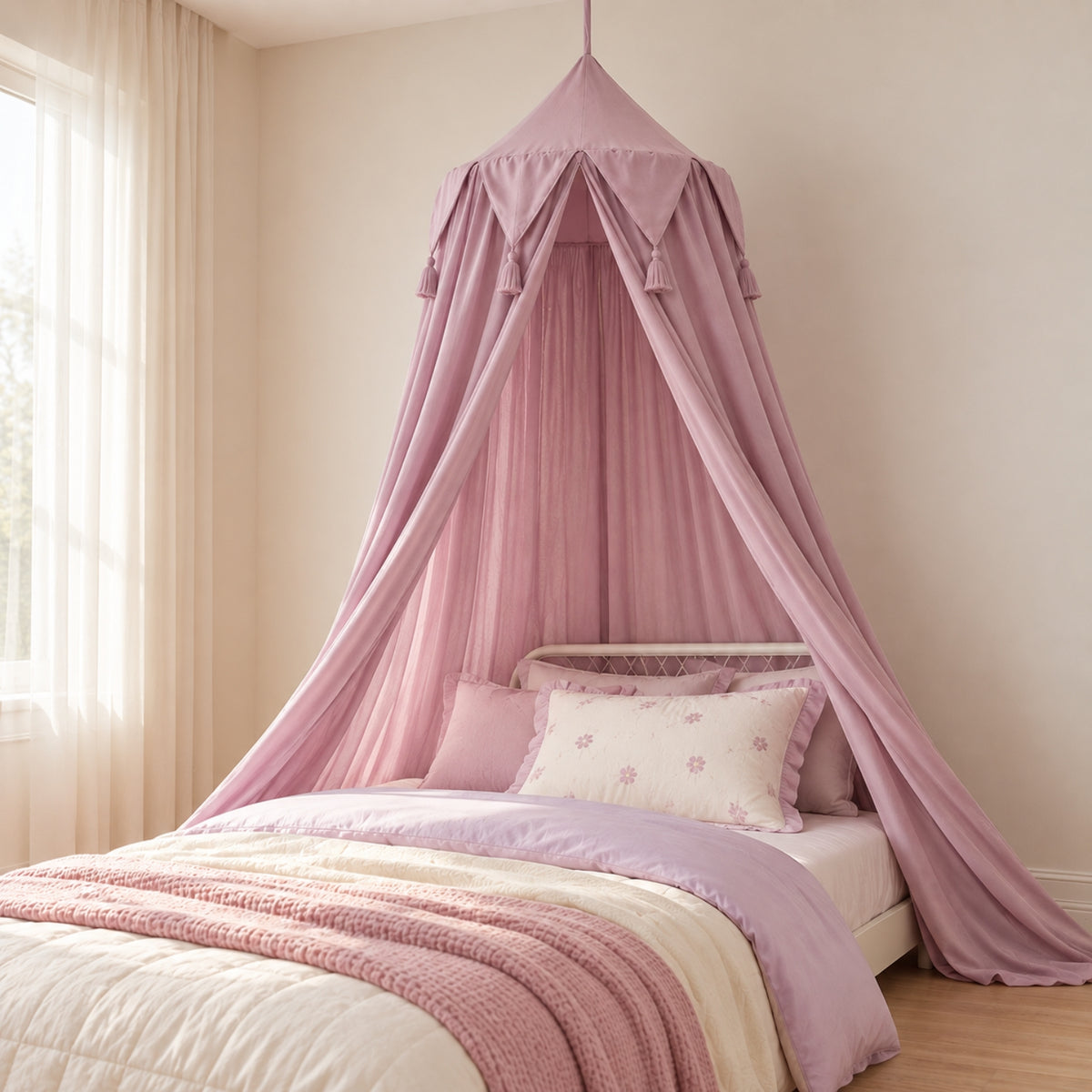 Little Teekie Sheer Bed Canopy | Hanging Cot & Kids Bed Canopy – Dusty Mauve