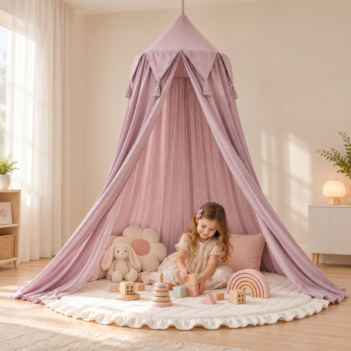 Little Teekie Sheer Bed Canopy | Hanging Cot & Kids Bed Canopy – Dusty Mauve