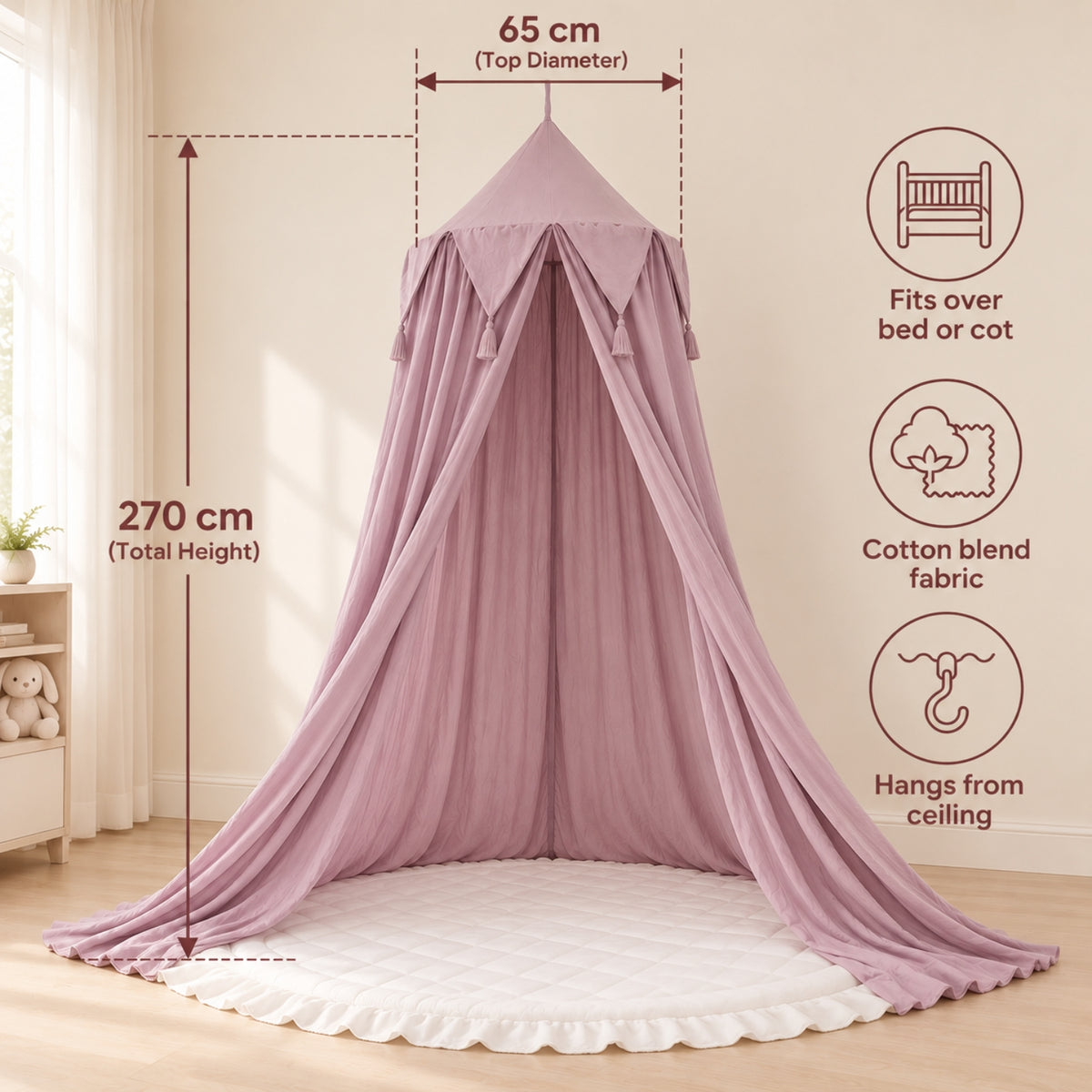 Little Teekie Sheer Bed Canopy | Hanging Cot & Kids Bed Canopy – Dusty Mauve