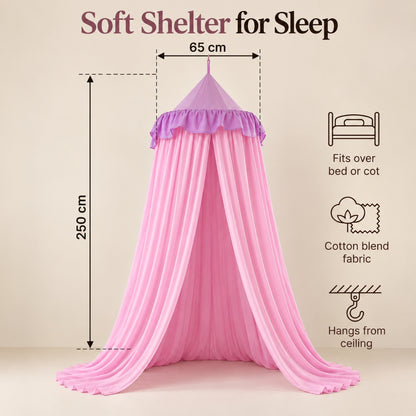 Little Teekie Cotton Bed Canopy | Non-Toxic Materials, Ample Storage – Pink