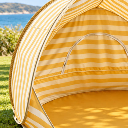 Little Teekie Kids Pop-Up Beach Tent & Sand Toy Set | UV-Protective Shade – Yellow Stripe