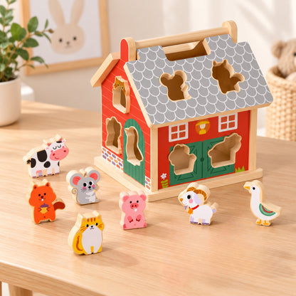 Little Teekie Personalised Wooden Shape Animal Sorter | Engraved Name, Red