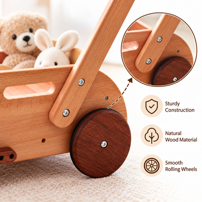 Little Teekie Wooden Baby Walker | Anti-Tip Push Walker for First Steps – Solid Wood