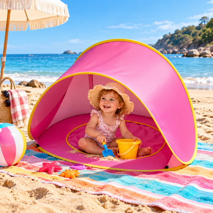 Little Teekie 3-in-1 Baby Beach Tent with Splash Pool | UPF 50+ Pop-Up Sun Shade - Pink