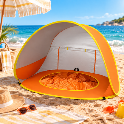 Little Teekie 3-in-1 Baby Beach Tent with Splash Pool | UPF 50+ Pop-Up Sun Shade - Yellow