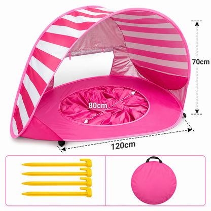 Little Teekie 3-in-1 Baby Beach Tent with Splash Pool | UPF 50+ Pop-Up Sun Shade - Striped Pink