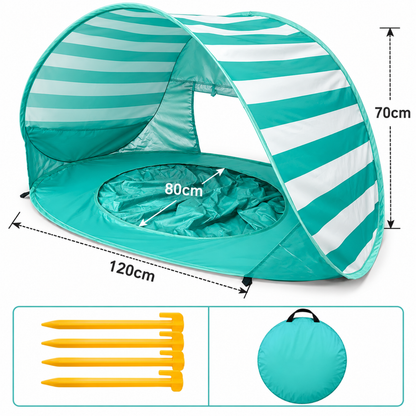 Little Teekie 3-in-1 Baby Beach Tent with Splash Pool | UPF 50+ Pop-Up Sun Shade - Aqua