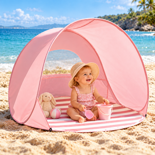 Little Teekie Baby Beach Tent | UPF 50+ Pop-Up Sun Shelter – Blush Pink