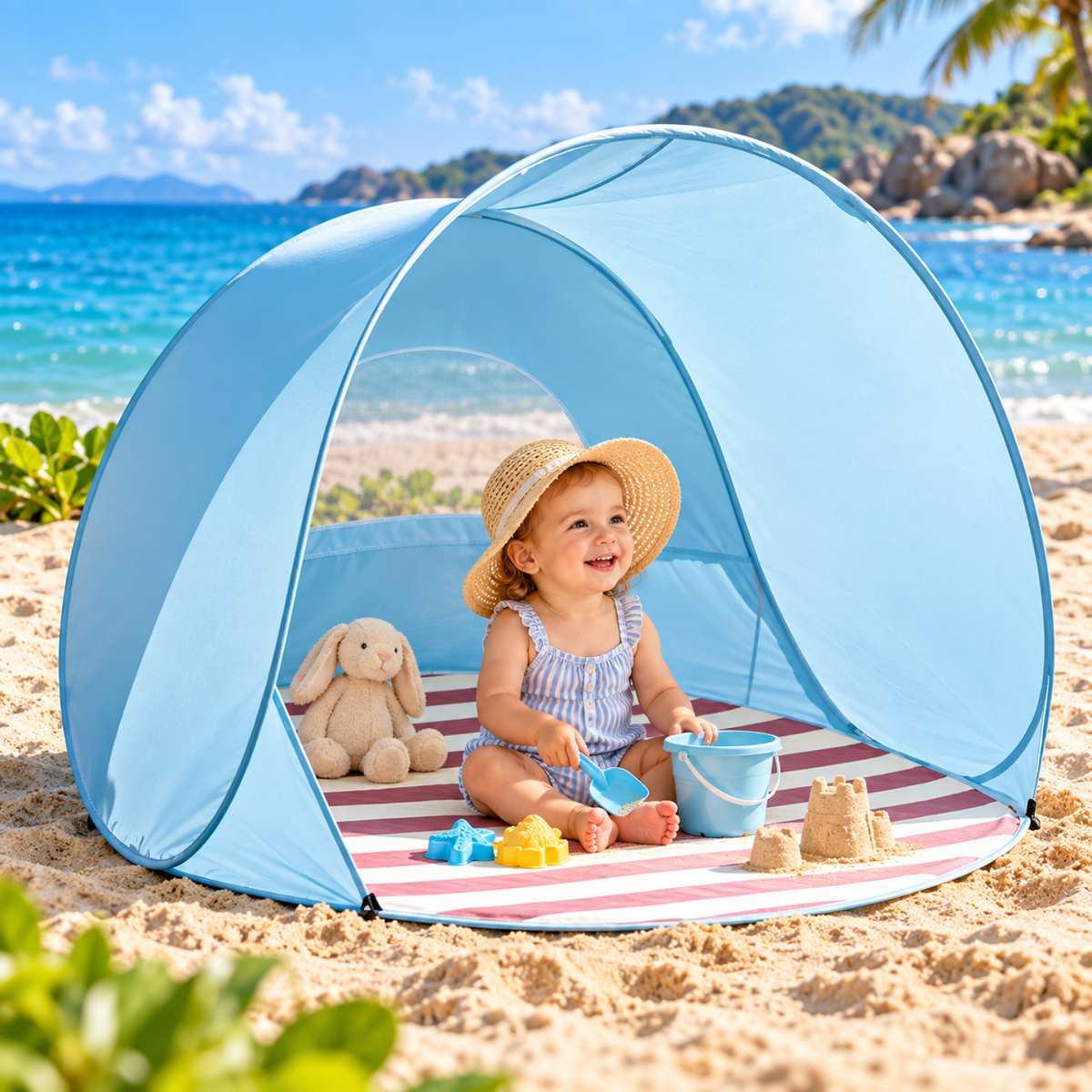 Little Teekie Baby Beach Tent | UPF 50+ Pop-Up Sun Shelter – Sky Blue