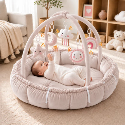 Little Teekie 5-in-1 Plush Baby Play Gym & Activity Mat | 5 Hanging Toys – Pink