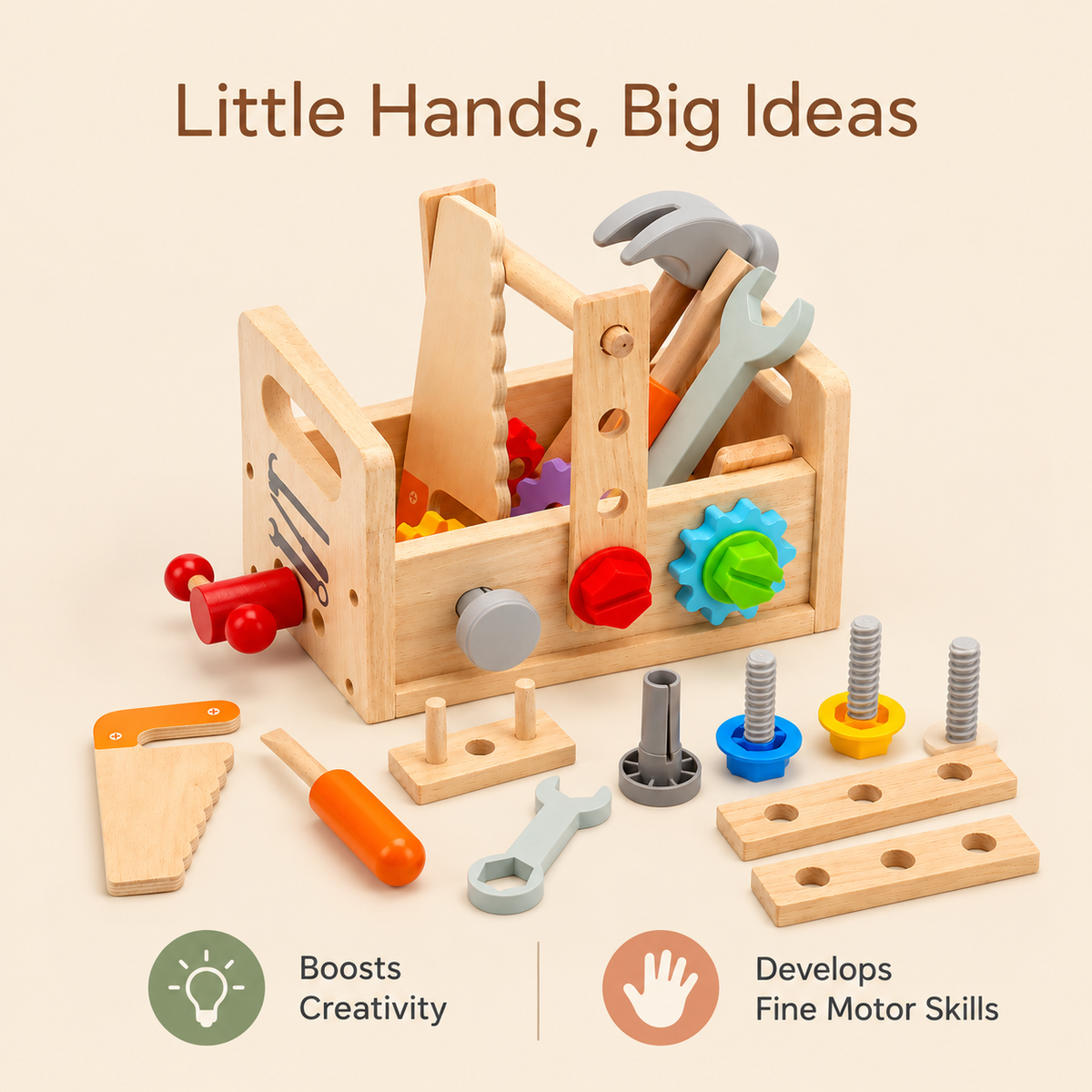 Little Teekie Wooden 2-in-1 Tool Box and Workbench | FSC Certified Wood