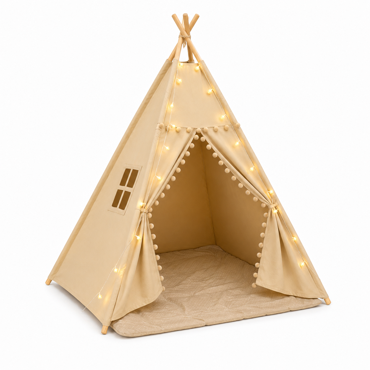 Little Teekie Kids Teepee Tent with Padded Mat and Pom Pom Decor