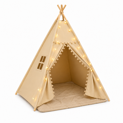 Little Teekie Kids Teepee Tent with Padded Mat and Pom Pom Decor