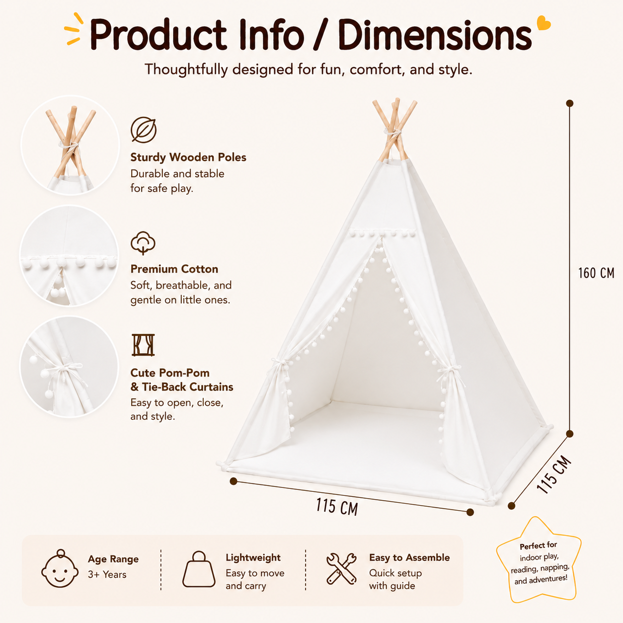 Little Teekie Classic Teepee Play Tent for Kids