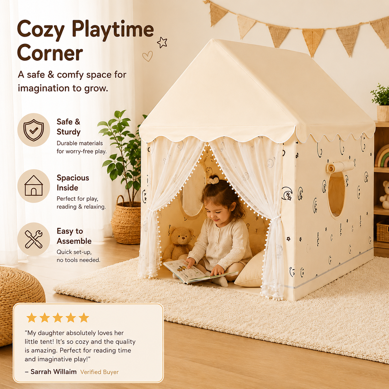 Little Teekie Kids Playhouse Tent with Curtains