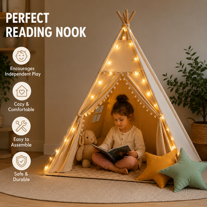 Little Teekie Kids Teepee Tent with Padded Mat and Pom Pom Decor