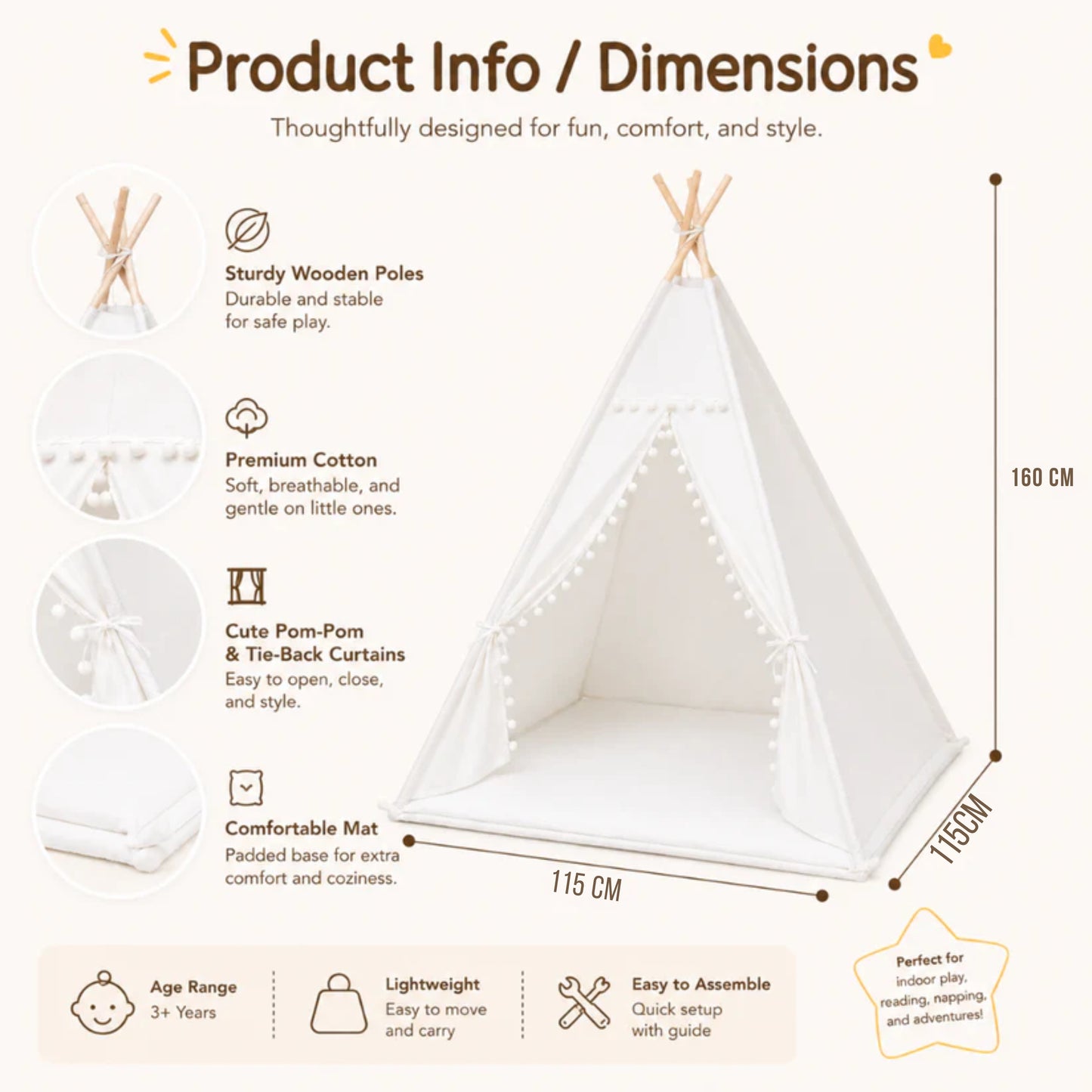 Little Teekie Classic Teepee Play Tent for Kids