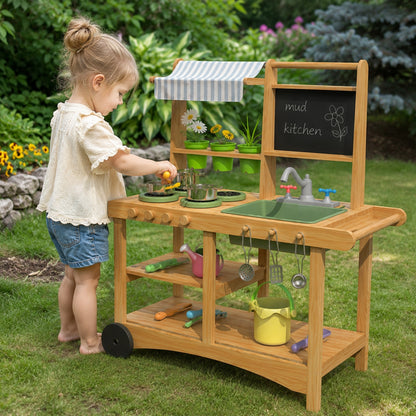 Little Teekie Wooden Mud Kitchen Play Set with Canopy