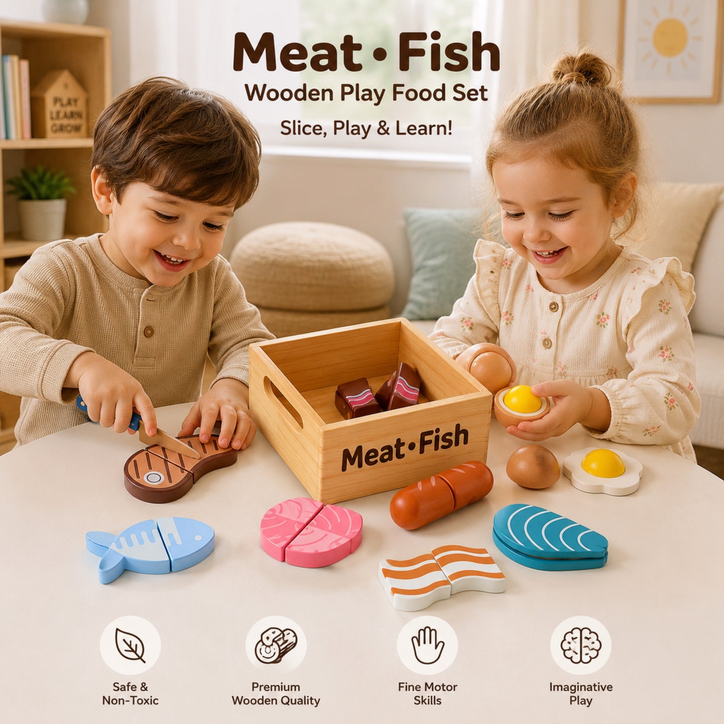 Little Teekie Wooden Meat & Seafood Play Food Set