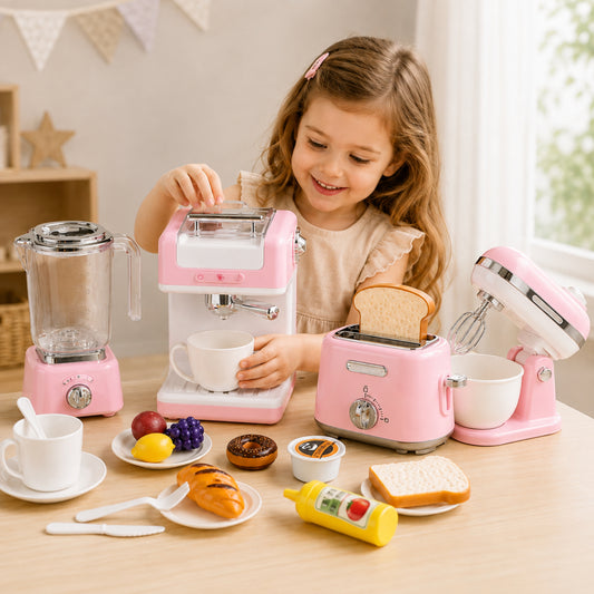 Little Teekie 4-in-1 Kitchen Play Utensils with Coffee Machine, Juicer, Bread Machine and Mixer