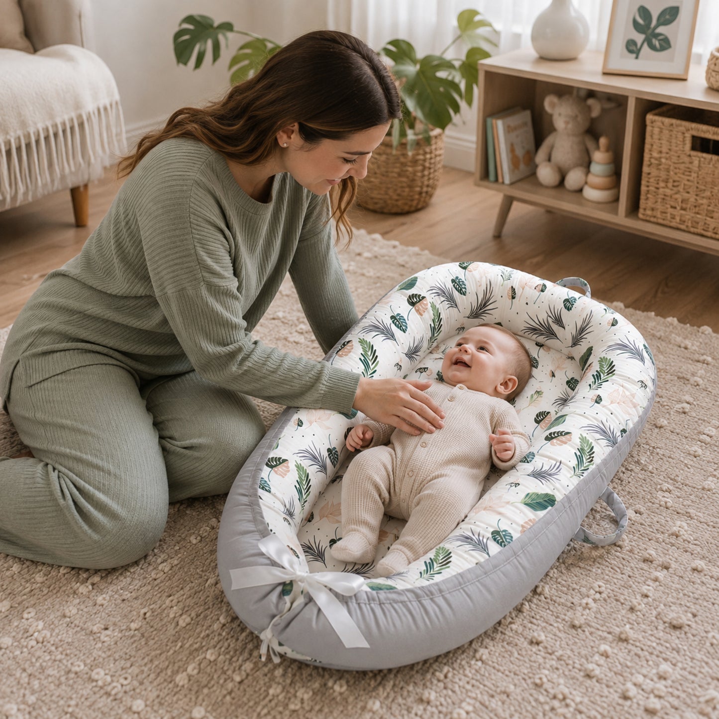Little Teekie Leaf Print Baby Nest Lounger