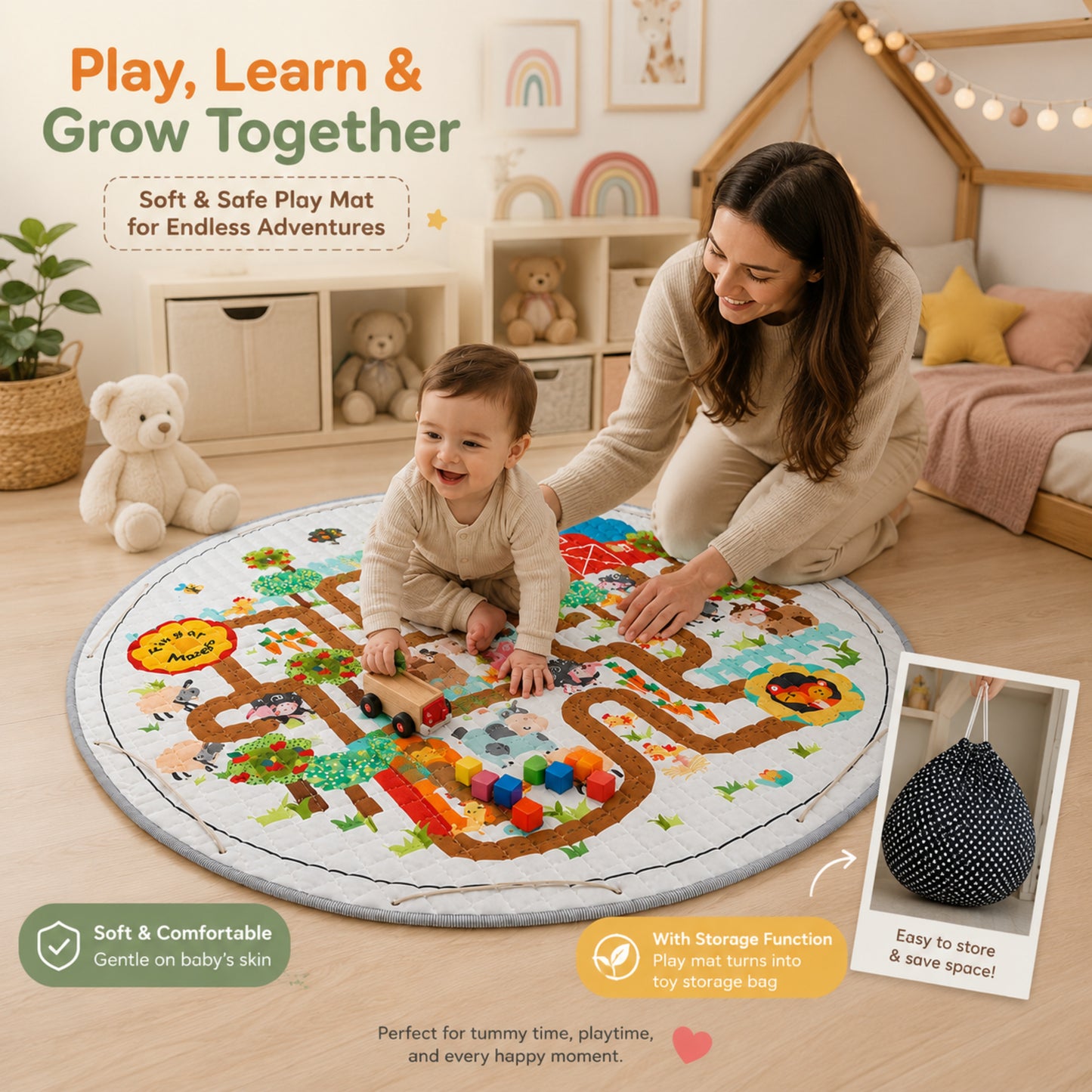 Little Teekie Farm Maze Baby Play Mat With storage function