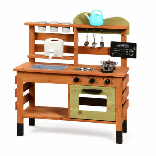Little Teekie Wooden Mud Kitchen Playset with Removable Sink & Storage