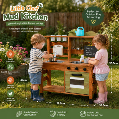 Little Teekie Wooden Mud Kitchen Playset with Removable Sink & Storage