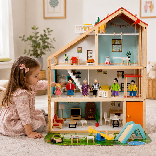 Little Teekies Wooden Dollhouse Playset with Dolls & Furniture